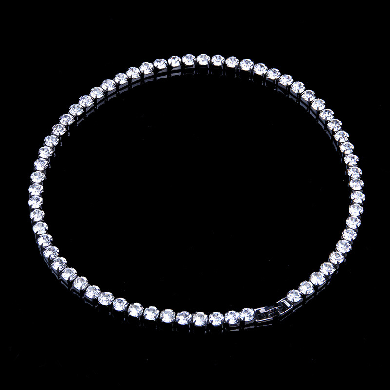 Mens Diamond Tennis Chain Iced Out Hip Hop Jewelry Necklaces 6mm Silver Rose Gold Black Fashion Bling Rhinestone Women Party Necklace Gifts