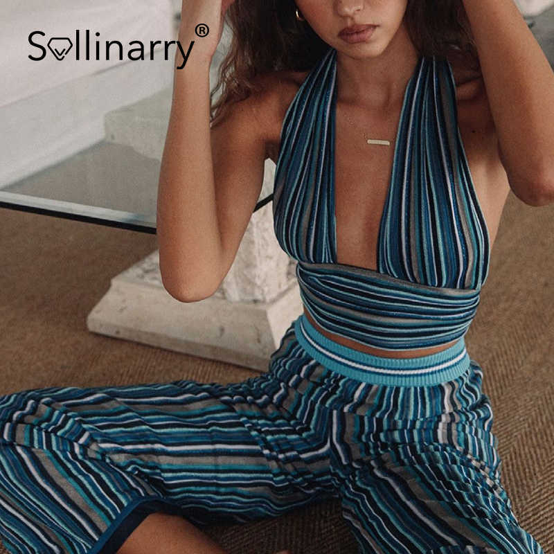 Sollinarry Party striped slim women vest fashion Y2K sexy bandage halter crop top hollow out High street night club camis summer 210709
