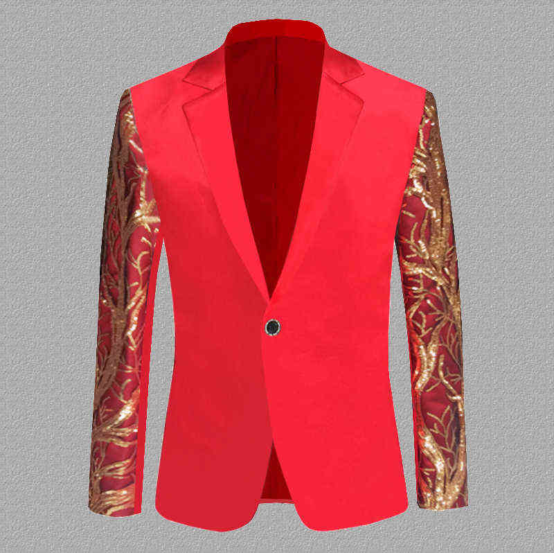 Red Shiny Glitter Sequin Blazer Men Single Button Mens Party Suit Jacket Casual Slim Fit Stage Dance Singer Costume Blazer S-4XL 211120