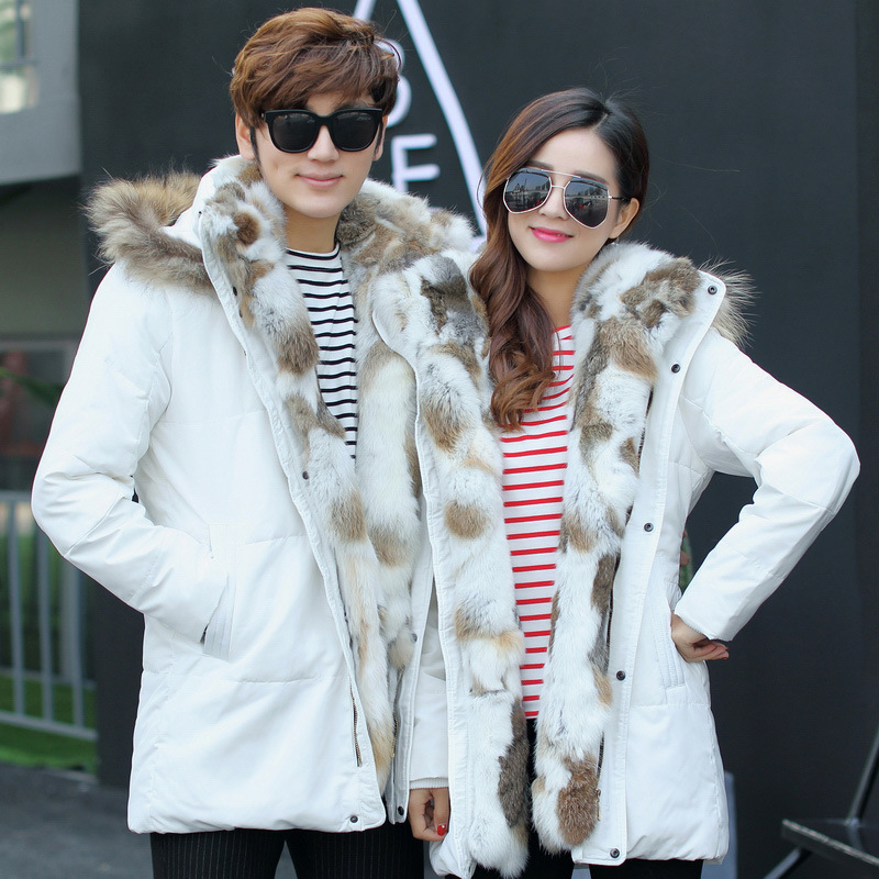 winter Men and women duck down jacket men's coat parkas warm Rabbit fur collar Hooded Warm Down Coat Male Parkas men 201225