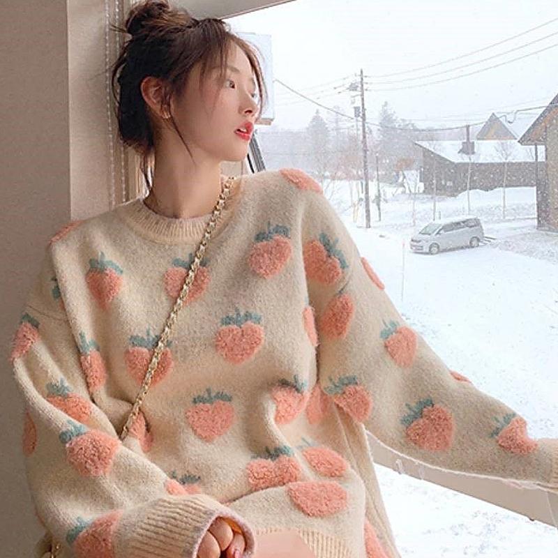 Women's Sweaters Female Sweater Knitted 2021 Autumn Korean Fashion Strawberry Long Sleeve Jumper Women Sweet O-neck Loose Peach Pullovers
Women's Sweaters Female Sweater Knitted 2021 Autumn Korean Fashion Strawberry Long Sleeve Jumper Women Sweet O-neck Loose Peach Pullovers
