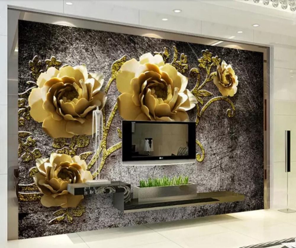 papel de parede Custom wallpaper 3d home and rich embossed 5d peony flower vine living room TV background 8d wallpaper