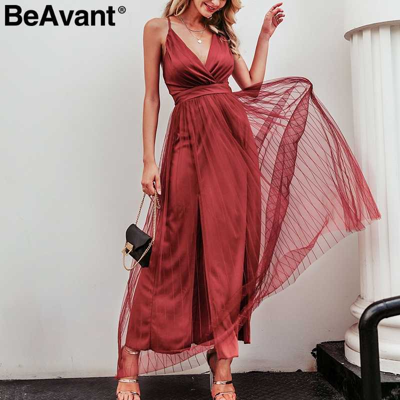 BeAvant Sexy evening party lace dress women Elegant v neck high wiast mesh summer dresses Night club ladies pink long vestidos 210709