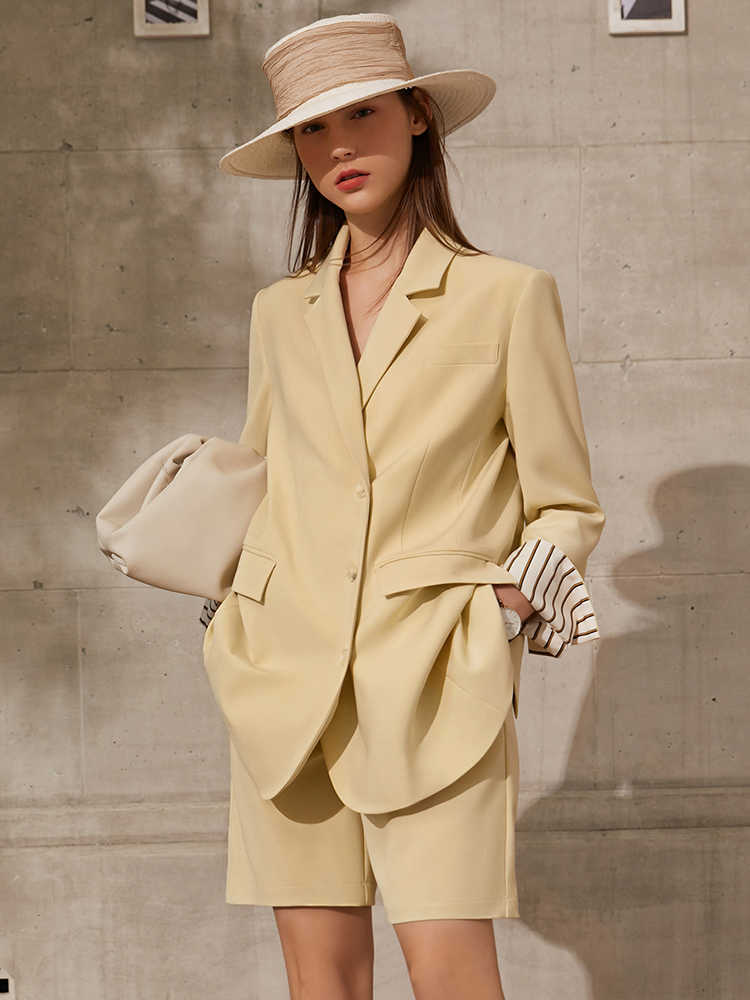 Minimalism Spring Summer Suit Set For Women Offical Lady Solid Patchwork Coat Causal 's Shorts 12170071 210527