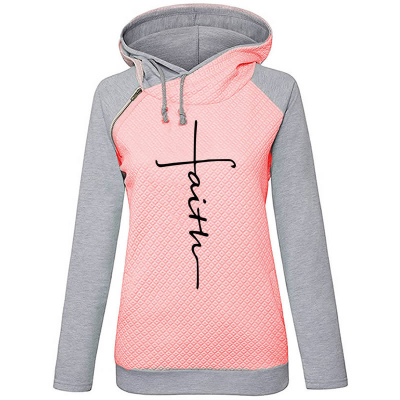 Autumn Winter Patchwork Hoodies Sweatshirts Women Faith Cross Embroidered Long Sleeve Sweatshirts Female Warm Pullover Tops 201112