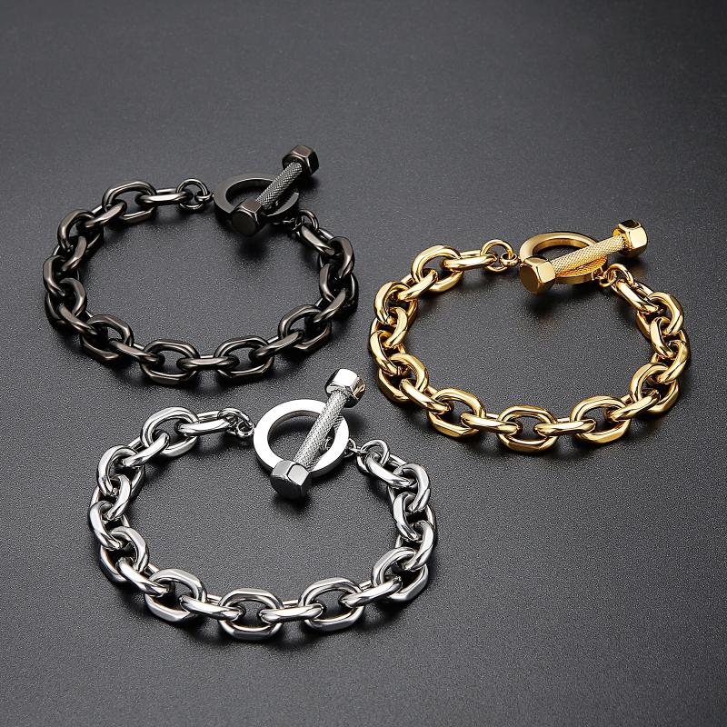 Link, Chain HaoYi Vintage Tri-color 10mm Curb Cuban Men's Stainless Steel Bracelets On Hand
Link, Chain HaoYi Vintage Tri-color 10mm Curb Cuban Men's Stainless Steel Bracelets On Hand