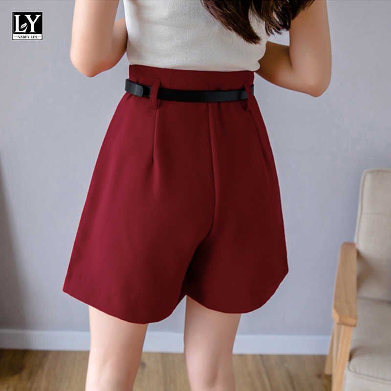 LY VAREY LIN Spring Summer Casual Female Wide Leg Loose Streetwear Shorts Women High Waist Solid Color with Belt 210526