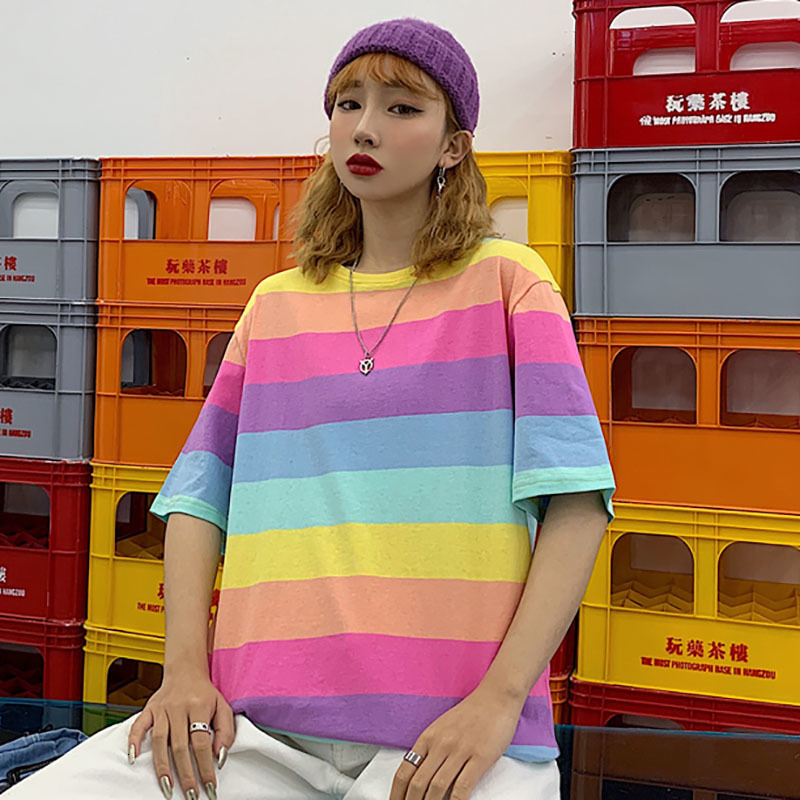 2021 New Harajuku Hip Hop Raiow Striped School Summer Oversized Tops Loose Short Sleeve Female Japanese T-shirt Streetwear 07uo, Multiple 
2021 New Harajuku Hip Hop Raiow Striped School Summer Oversized Tops Loose Short Sleeve Female Japanese T-shirt Streetwear 07uo, Multiple