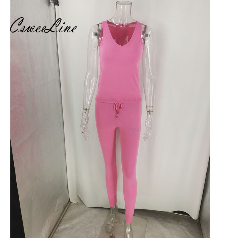 Knitting 3 piece set women set outfits suit fashion Knitted Lounge Sets vest top jogger cardigan Home wear Womens Clothes 210302
