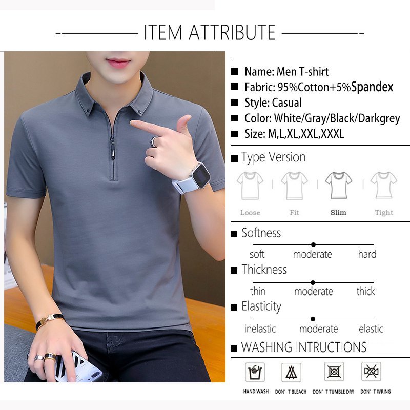 BROWON Summer Fashion Mens Tshirts Summer Cotton T Shirt Men Short Sleeve Turn-down Collar Korean Style Men T Shirt 210225