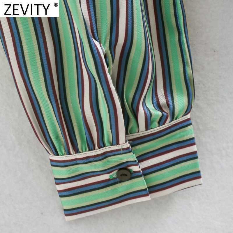 Women Vintage Patchwork Striped Print Casual Smock Shirt Blouses Office Lady Single Breasted Roupas Femininas Blusas Tops LS9234 210603