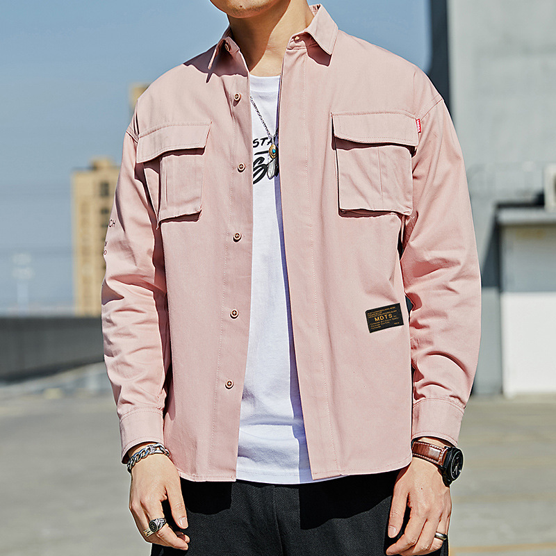 spring newest Men's Cotton Shirt Vintage Safari style Multi-pocket shirt Long sleeve shirt T200422