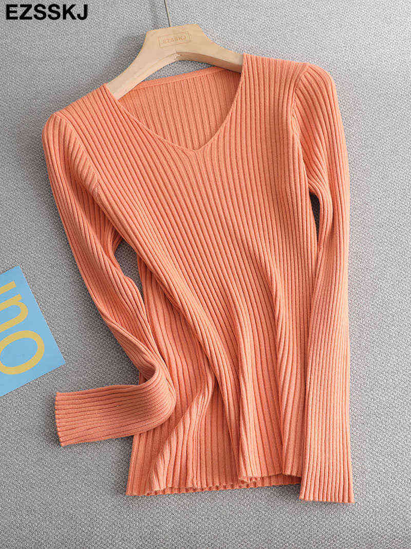 basic v-neck solid autumn winter Sweater Pullover Women Female Knitted sweater slim long sleeve badycon sweater 211109