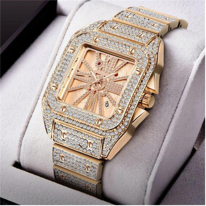 Wristwatches Hip Hop Cool Men's Watches Luxury Diamond Quartz Wrist Watch Calendar Square Iced Out Reloj Hombre Drop
Wristwatches Hip Hop Cool Men's Watches Luxury Diamond Quartz Wrist Watch Calendar Square Iced Out Reloj Hombre Drop