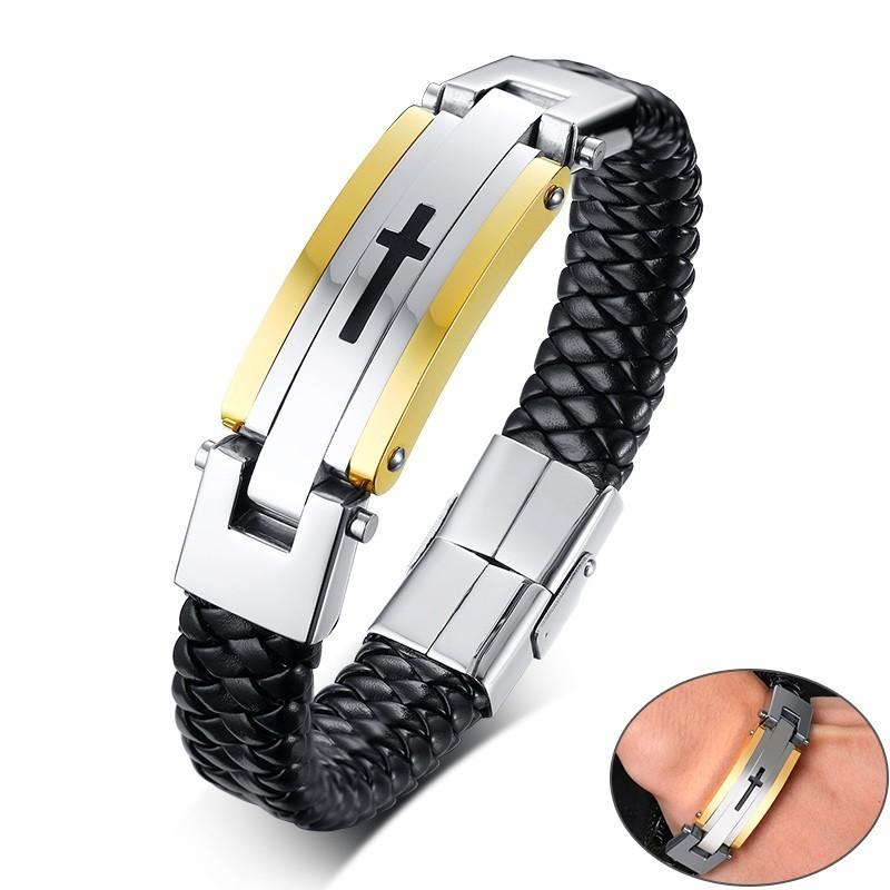 Link, Chain Mens Braided Black Genuine Leather Bracelet Stylish Chunky Bangle Stainless Steel Cross Wristband Casual Masculino Pulseira
Link, Chain Mens Braided Black Genuine Leather Bracelet Stylish Chunky Bangle Stainless Steel Cross Wristband Casual Masculino Pulseira