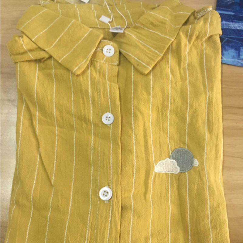 Woherb Women Kawaii Striped Blouse Moon Embroidery Korean Ladies Tops Blusas Casual Batwing Sleeve Linen Shirt 20824 210225