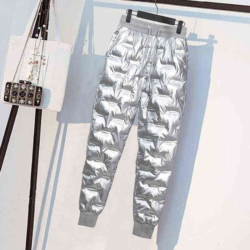 Spring Autumn winter waterproof Trousers casual Female glossy down pants 211115