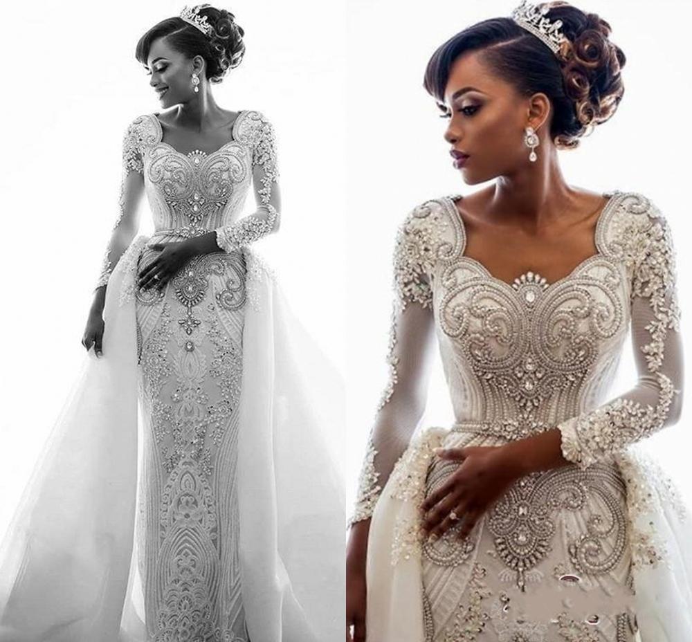 2021 New African Long Sleeves Lace Mermaid Wedding Es Scoop Applique Beaded Crystals Over Skirts Court Train Bridal Gowns E58a, Ivory
2021 New African Long Sleeves Lace Mermaid Wedding Es Scoop Applique Beaded Crystals Over Skirts Court Train Bridal Gowns E58a, Ivory