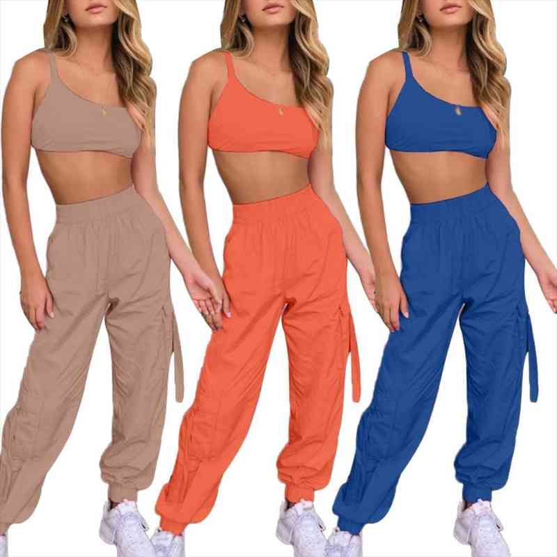 women backless bandage crop camisole pockets long cargo pants outfits backless bandage elastic women clothes, White
women backless bandage crop camisole pockets long cargo pants outfits backless bandage elastic women clothes, White