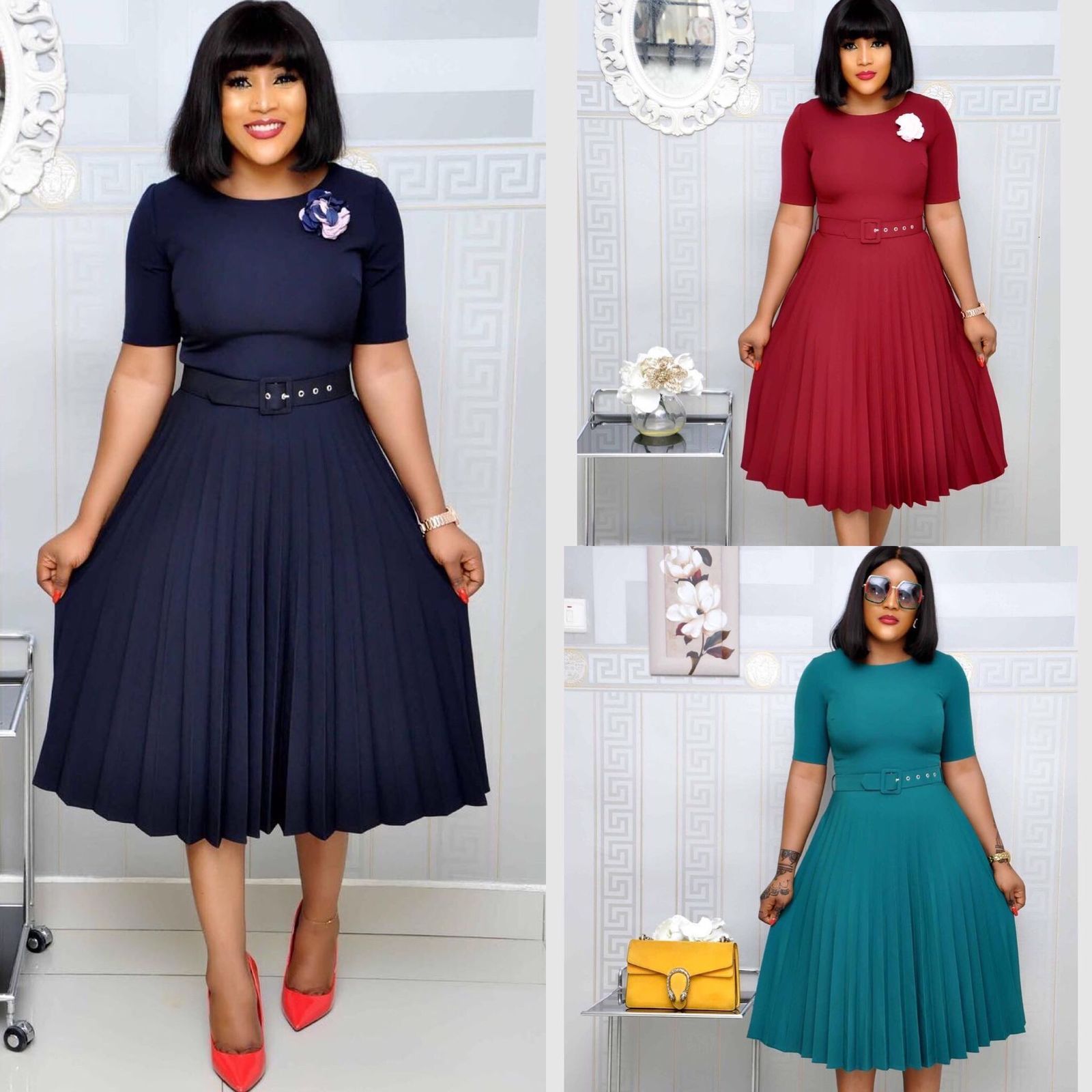 2021 Summer New European and American Round Collar Es Conventional Sleeve Long Skirt Large Size Pleated Belt Women O8yy, Red
2021 Summer New European and American Round Collar Es Conventional Sleeve Long Skirt Large Size Pleated Belt Women O8yy, Red