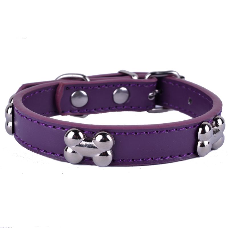 Pu Leather Dog Collar Bone Shaped Studded Collars For Small Dogs Puppy Pet Supplies Red Black Purple Colors Size S M L