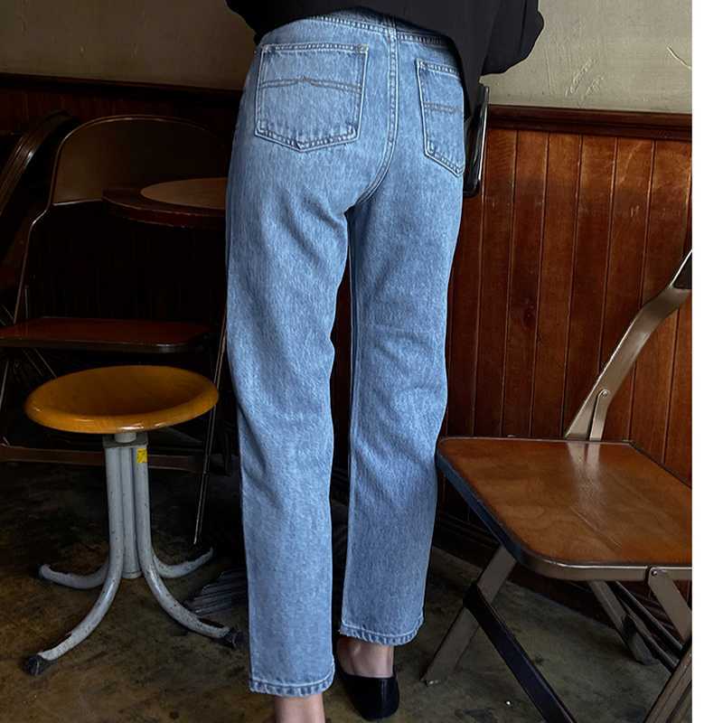 Spring Fashion Denim Jeans Straight Solid Korean Elegant Pants Office Lady High Waist Vintage Women Trousers 13A284 210525