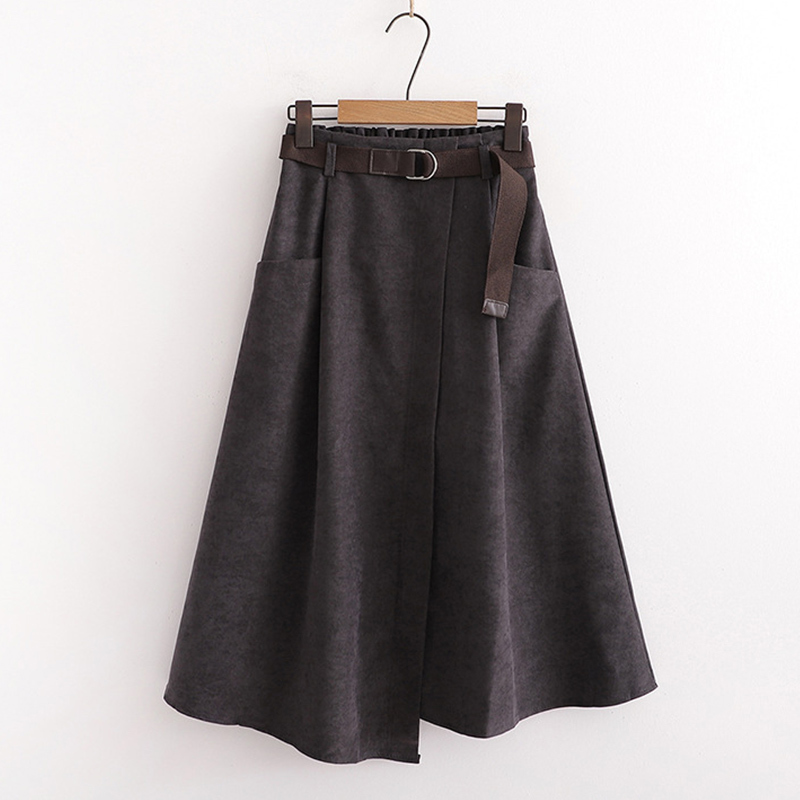 SURMIITRO Spring Autumn Women Korean Style Super Quality Black Female High Elastic Waist School Midi Skirt With Belt 210306