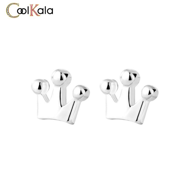Stud Coolkala 925 Sterling SilverMini Crown With Wispy Hollow Earrings