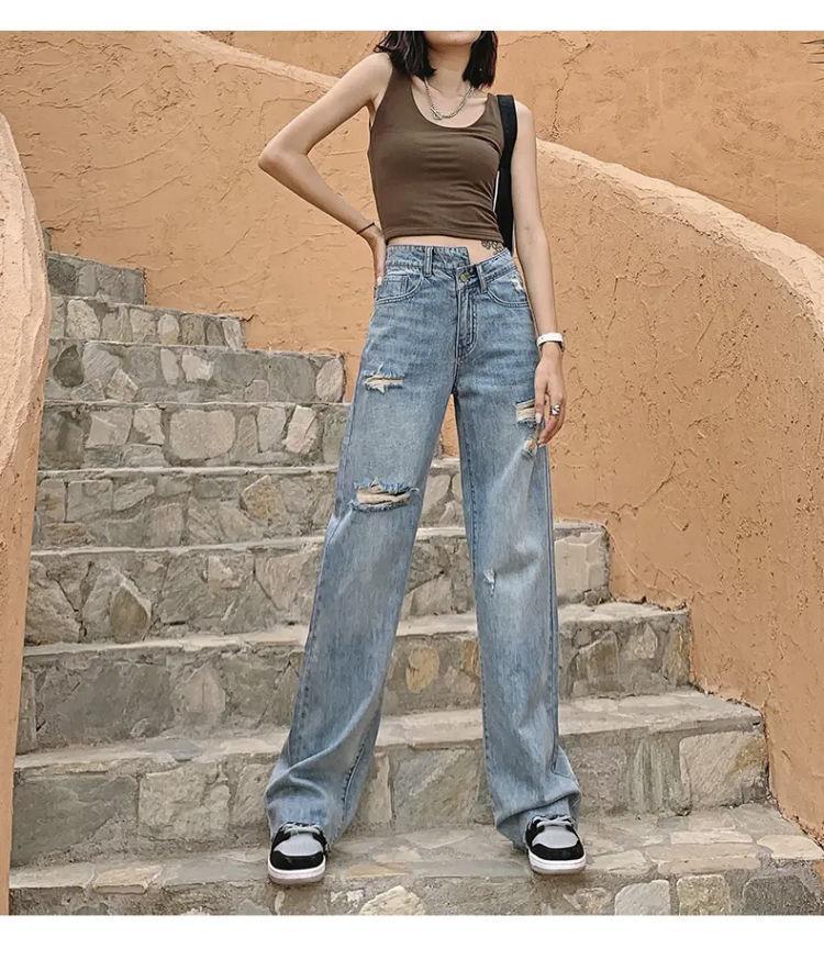 Women's Jeans 2021 Asymmetric High Waist Ripped Loose Straight Leg Pants Women Fashion Casual Streetwear Baggy Trousers, Blue
Women's Jeans 2021 Asymmetric High Waist Ripped Loose Straight Leg Pants Women Fashion Casual Streetwear Baggy Trousers, Blue