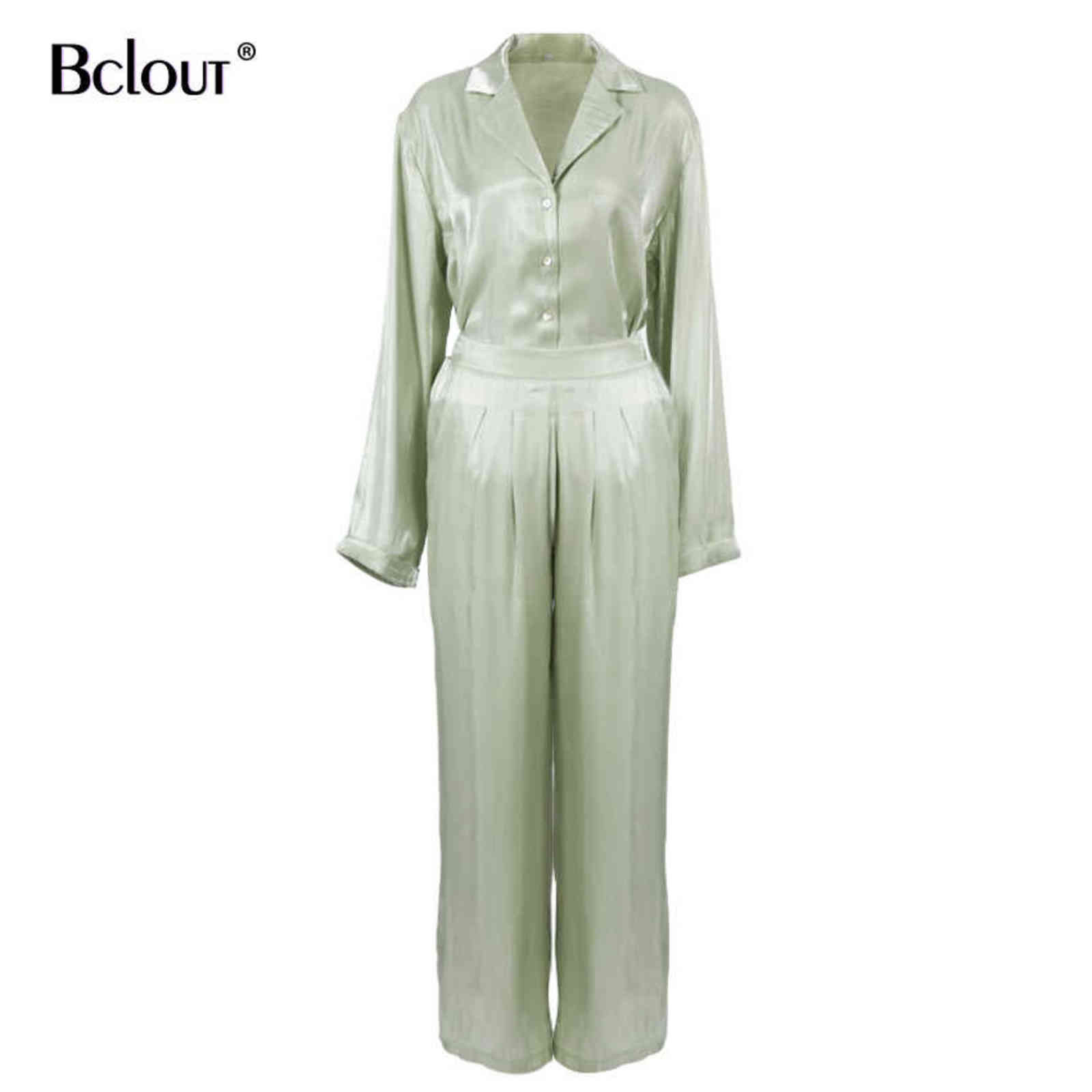 Bclout Green Vintage Two Piece Sets Women Autumn Of Elegant Woman Long Sleeve Top And High Waist Pants 2 Set Female 211105