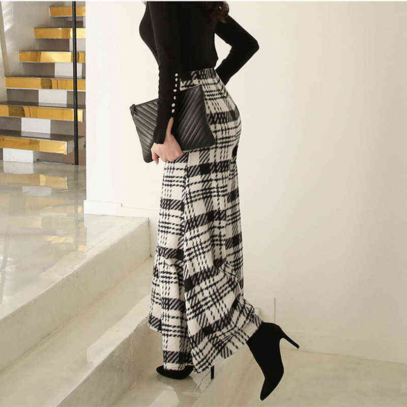 Slim Office Korean Plaid Pant High Waist Trousers Capris Fashion Women Casual Wide Leg Pants Female Autumn Winter 211124