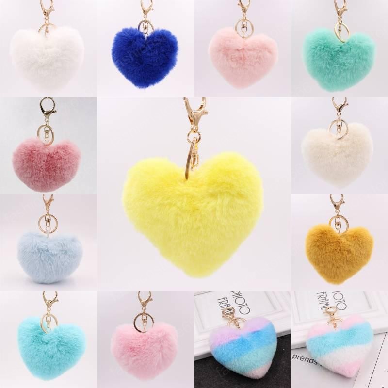 Stylish Heart Shape pompoms Keychain for Handbag Perfect Cute Purse Keyring Soft And Plush Bag Charm Pendant Fluffy Accessories