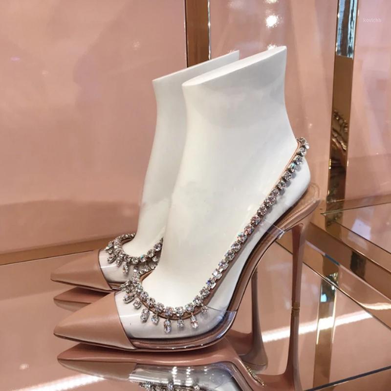 Sexy Bling Crystal Wedding Shoes Bride PVC Rhinestone Patchwork Dress Pumps Pointed Toe, Pic 8 10cm