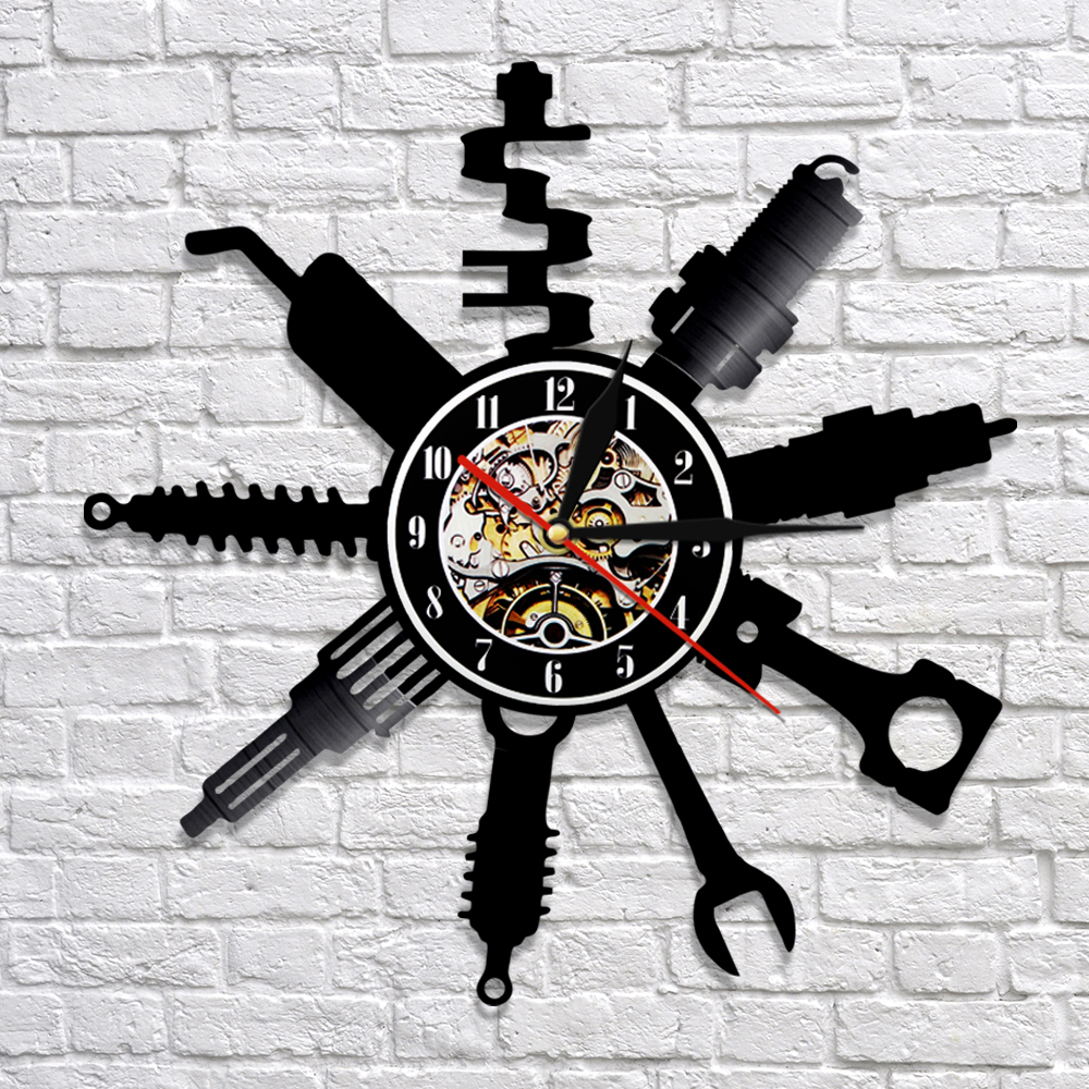Auto Repair Shop Wall Sign Decorative Modern Wall Clock Car Mechanic Service Workshop Vinyl Record Clock Garage Repairman Gift 210309