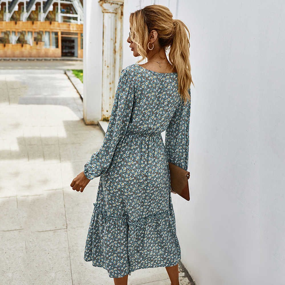 Women Long Dress Autumn Winter Long Sleeve Elegant Ladies Flower Square Collar Dresses Party Black Clothes For Woman 210707