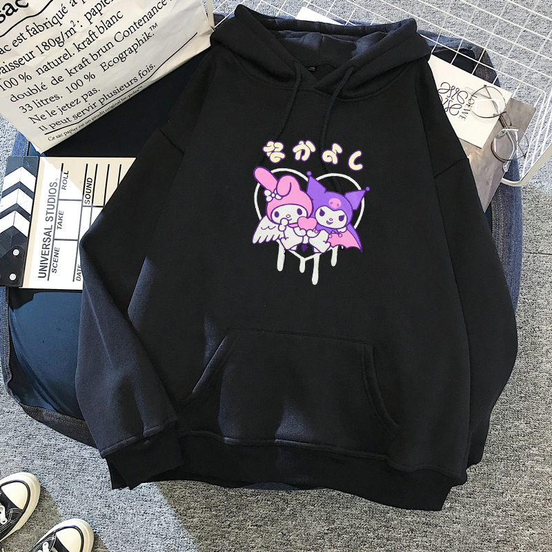 Harajuku cartoon cotton hoodie cute funny print long sleeve Kuromi hoodie top autumn street wear O-neck sweet girl hoodie 201127