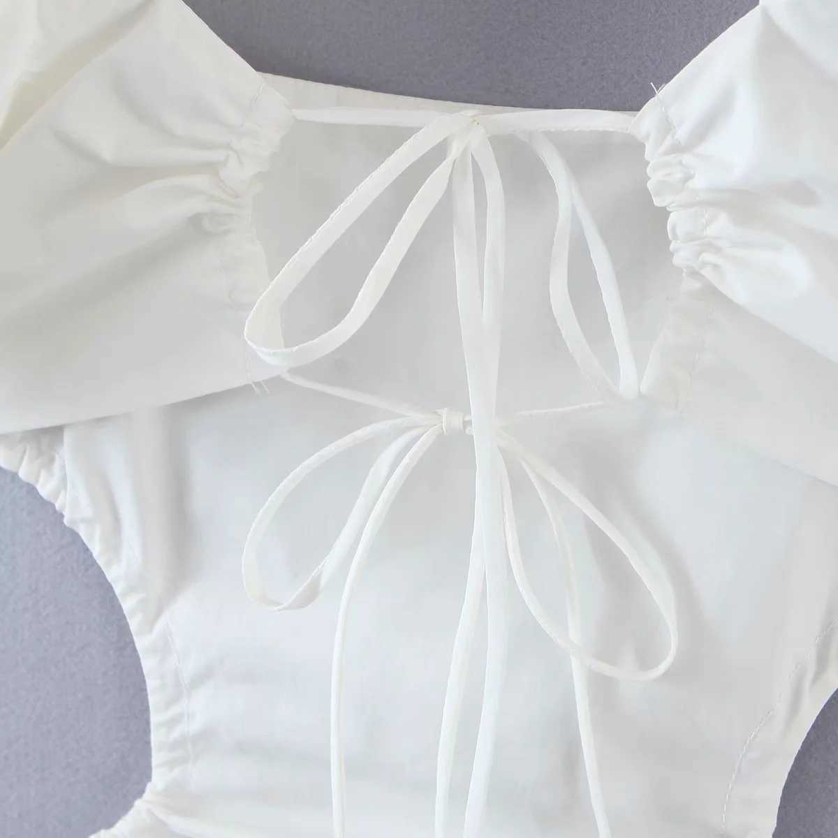 DEAT Women Hollow Out Dress Square Collar Short Sleeve Arrivals Lady Sexy Fashion Temperament Spring Summer 11D1697 210709