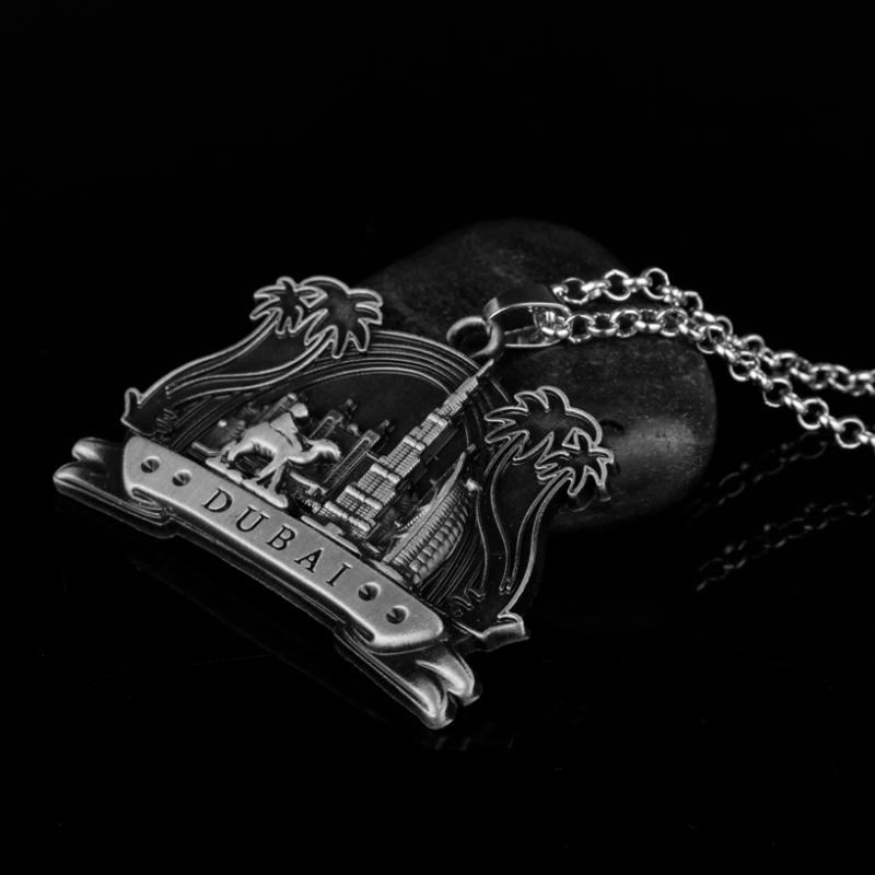 Chains Trendy Trinket DUBAI 3D Relief Building PatternTags Pendants Necklaces Long Link Chain Necklace