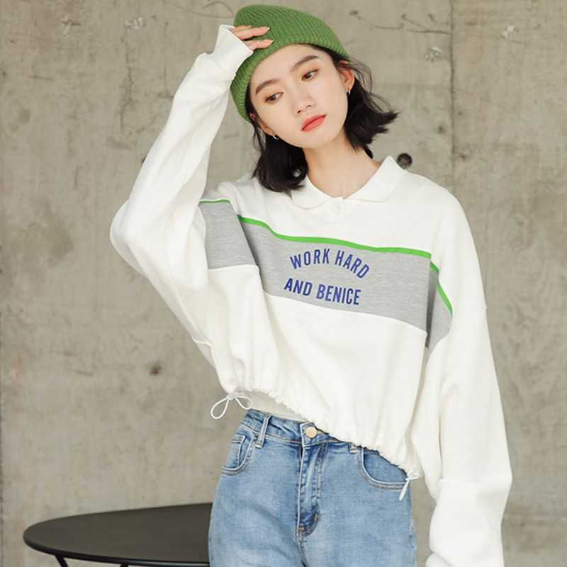 Yedinas Letter Short Hoodies For Women Fashion Long Sleeve O Nevk Hoody Ladies Korean Preppy Style Female Sweatshirt Autumn 210527