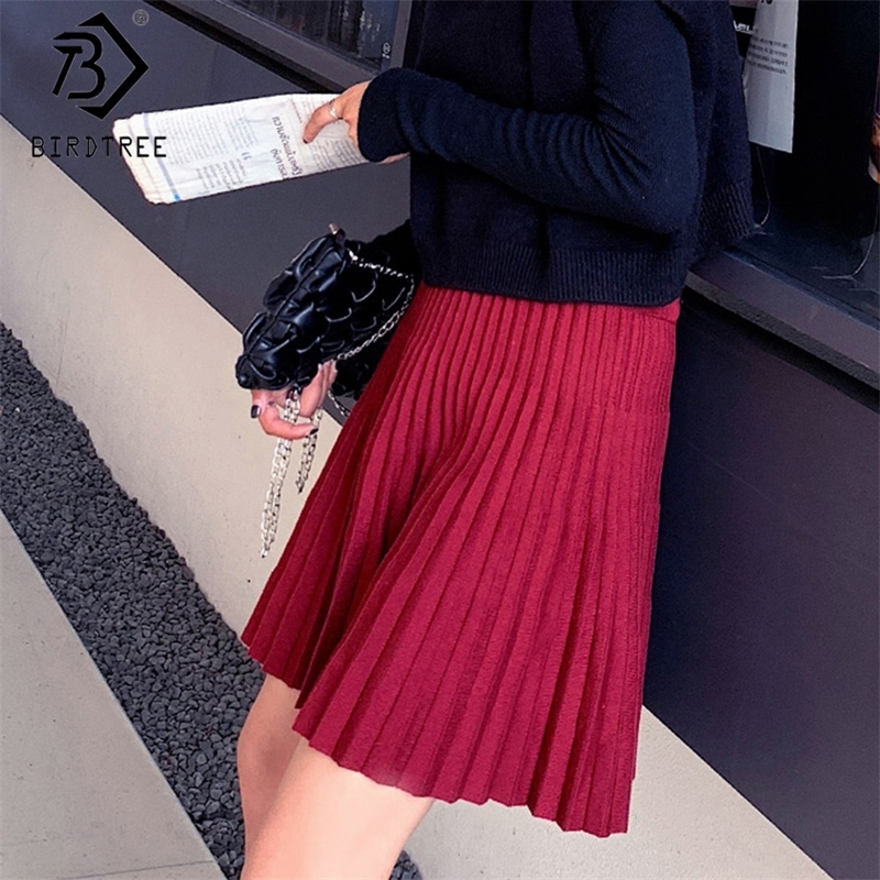 Plus Size M-5XL Spring New Women's Pleated Skirt Preppy Style High Waist Solid Fashion Knitting Warm Skirts B9D601S 210309