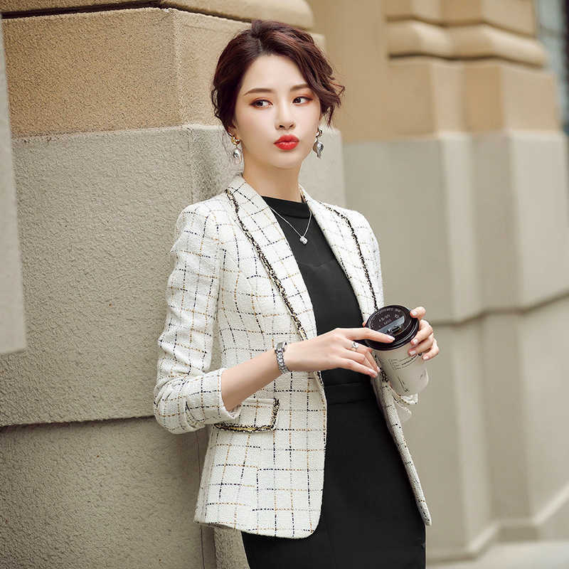 High-quality professional women's temperament suit jacket autumn and winter plaid ladies blazer Elegant 210527, White
High-quality professional women's temperament suit jacket autumn and winter plaid ladies blazer Elegant 210527, White