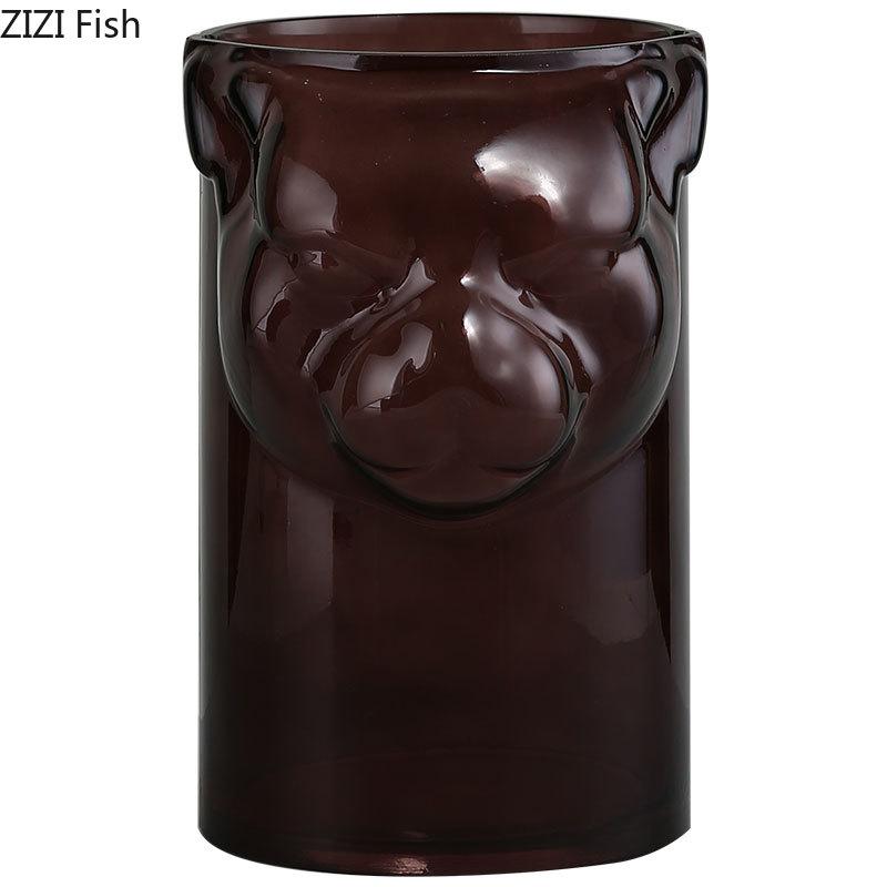 Vases Transparent Glass Otter Bear Head Statue Desk Decor Ornaments Flower Insert Painted Glazed Vase Home Decoration Modern3144217