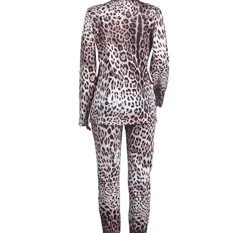 Autumn Winter Tracksuits Leopard Print Full Sleeve Blazers Pants Suit Two Piece Set Office Lady Uniform Work Women's Set 7042 T200818