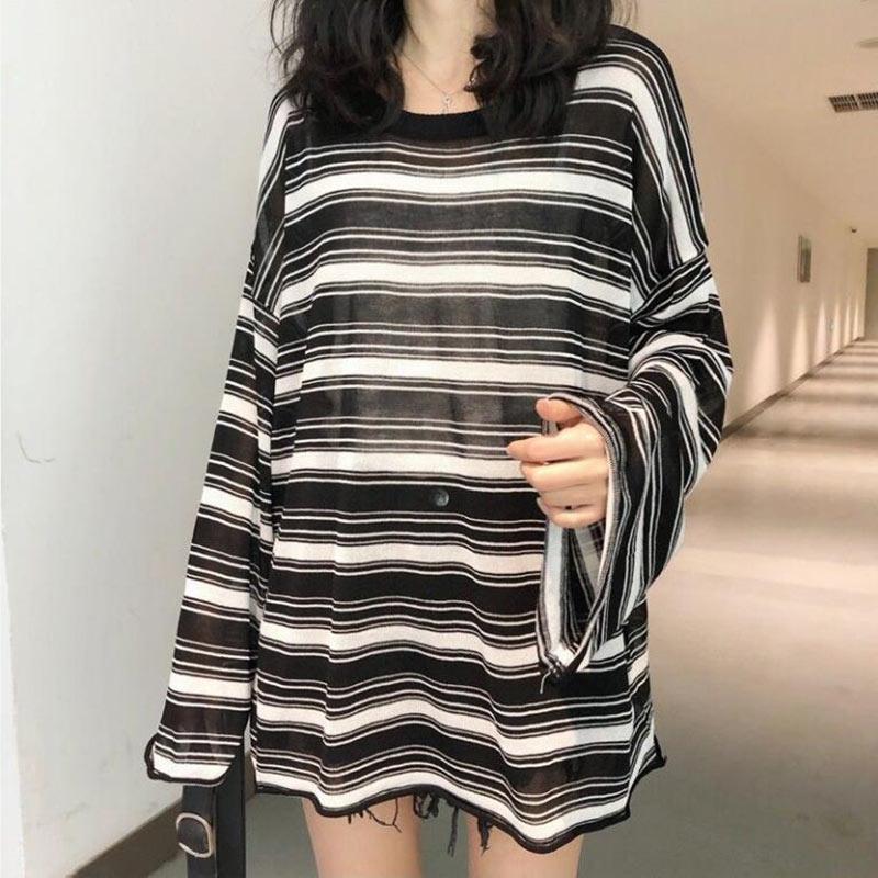 Women's Blouses & Shirts Women Striped T O-Neck Long Sleeve Tops Casual Loose All-match Female Clothing Summer Knitted Korean Style, White
Women's Blouses & Shirts Women Striped T O-Neck Long Sleeve Tops Casual Loose All-match Female Clothing Summer Knitted Korean Style, White
