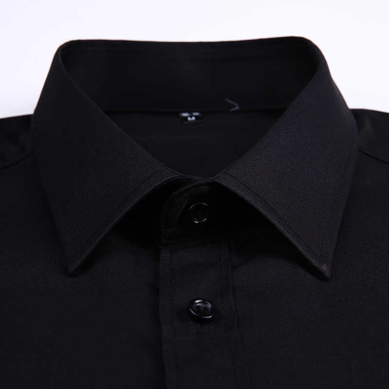 Plus Size 8XL 7XL 6XL 5XL 4XL Mens Business Casual Long Sleeved Shirt Solid Color White Black Cotton Social Dress Shirts 210714