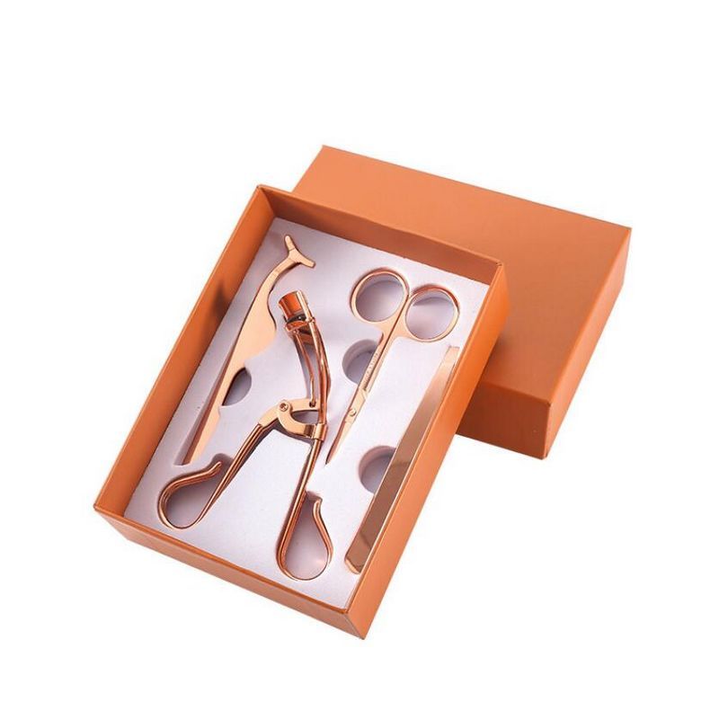New arrival 4-pieces Stainless Steel Eyelash Curler Rose Gold/silver Eyelash Applicator Eyebrow Tweezers Set 30sets/lot DHL FREE
