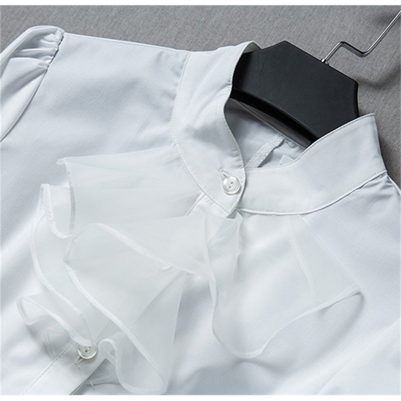 Slim Ruffles White Women Shirts Chiffon Flare Sleeve Blouse Female Blusas Lady Undershirt Tops Women Clothes RWS175021 210225