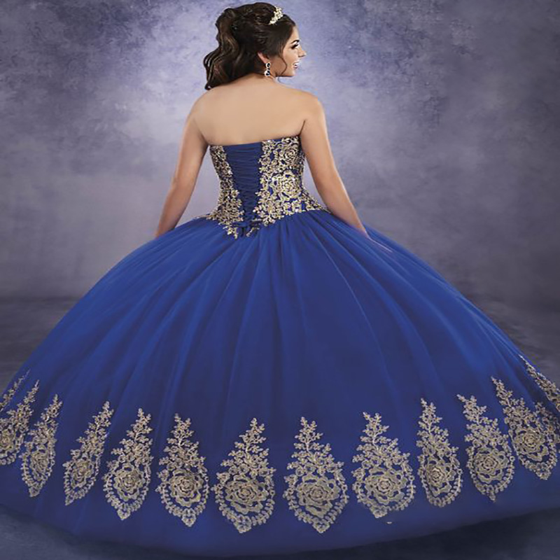 Vintage Sweet 15 Royal Blue Red Quinceanera Dresses With Gold Appliques Sweetheart Lace Up Back Ball Gown Prom Dress 2021 Formal Party Vestidos 16 Año