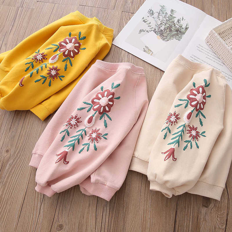 Autumn Spring Casual 3-4 5 6 7 8 9 10 11 12 Years Teenager Children'S Flower Tops Hoodies Kids Baby Girl Loose Sweatshirts 210529