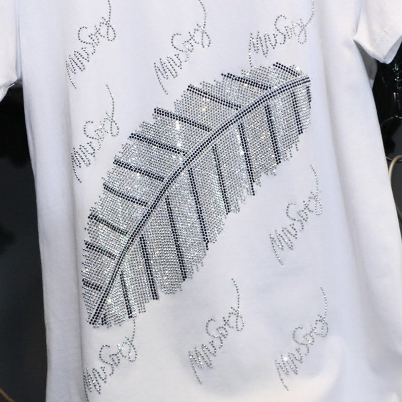 T-shirt women summer new Acrylic Diamonds Short sleeve High Quality tee tops Pullovers casual elasticity Bottoming shirt T200512